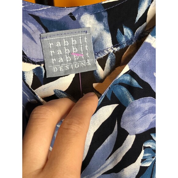 Y2K RABBIT RABBIT RABBIT Floral Lily Print Drop Waist Short Sleeve Dress S-M - Picture 5 of 8